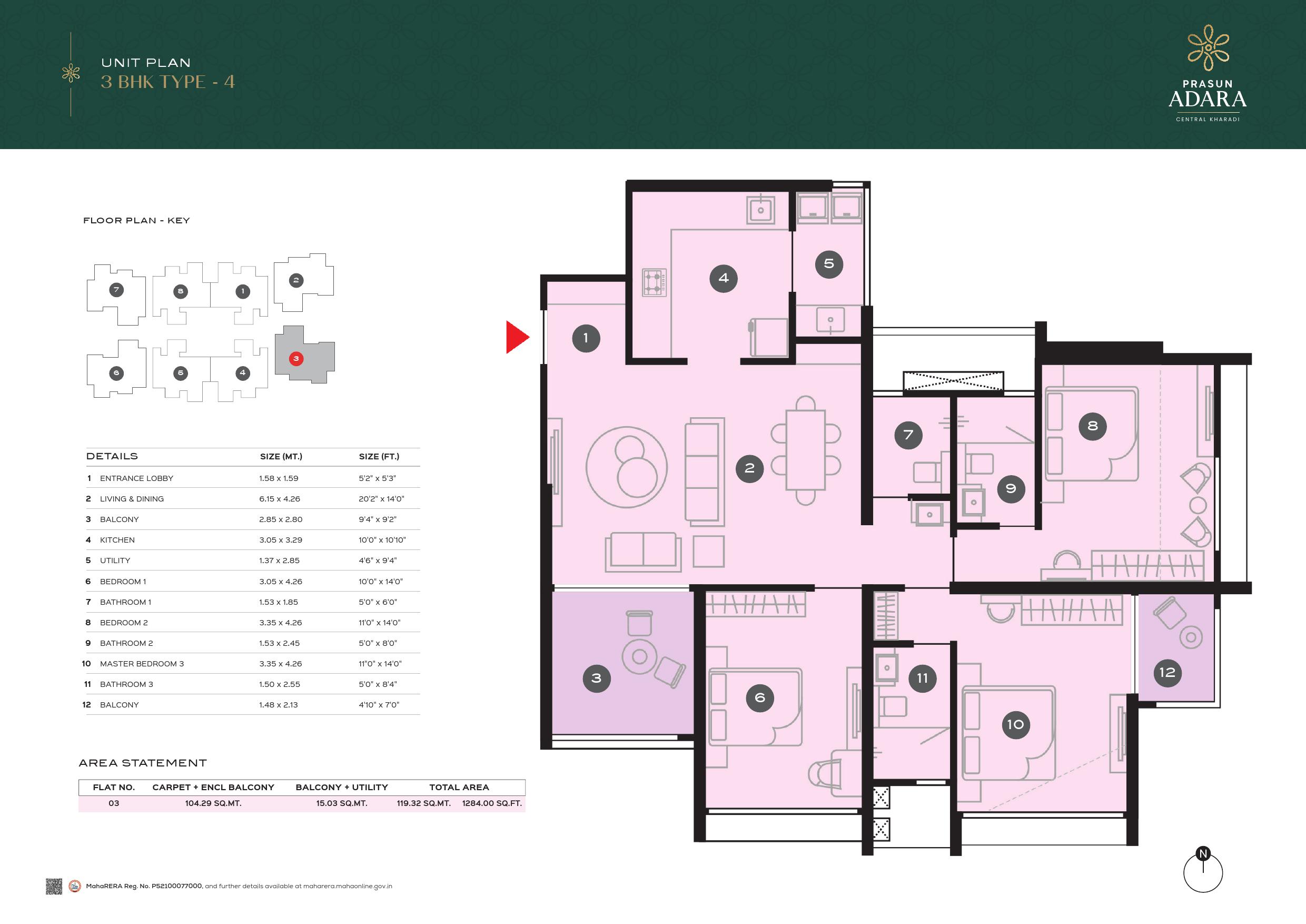 3BHK 1284sqft