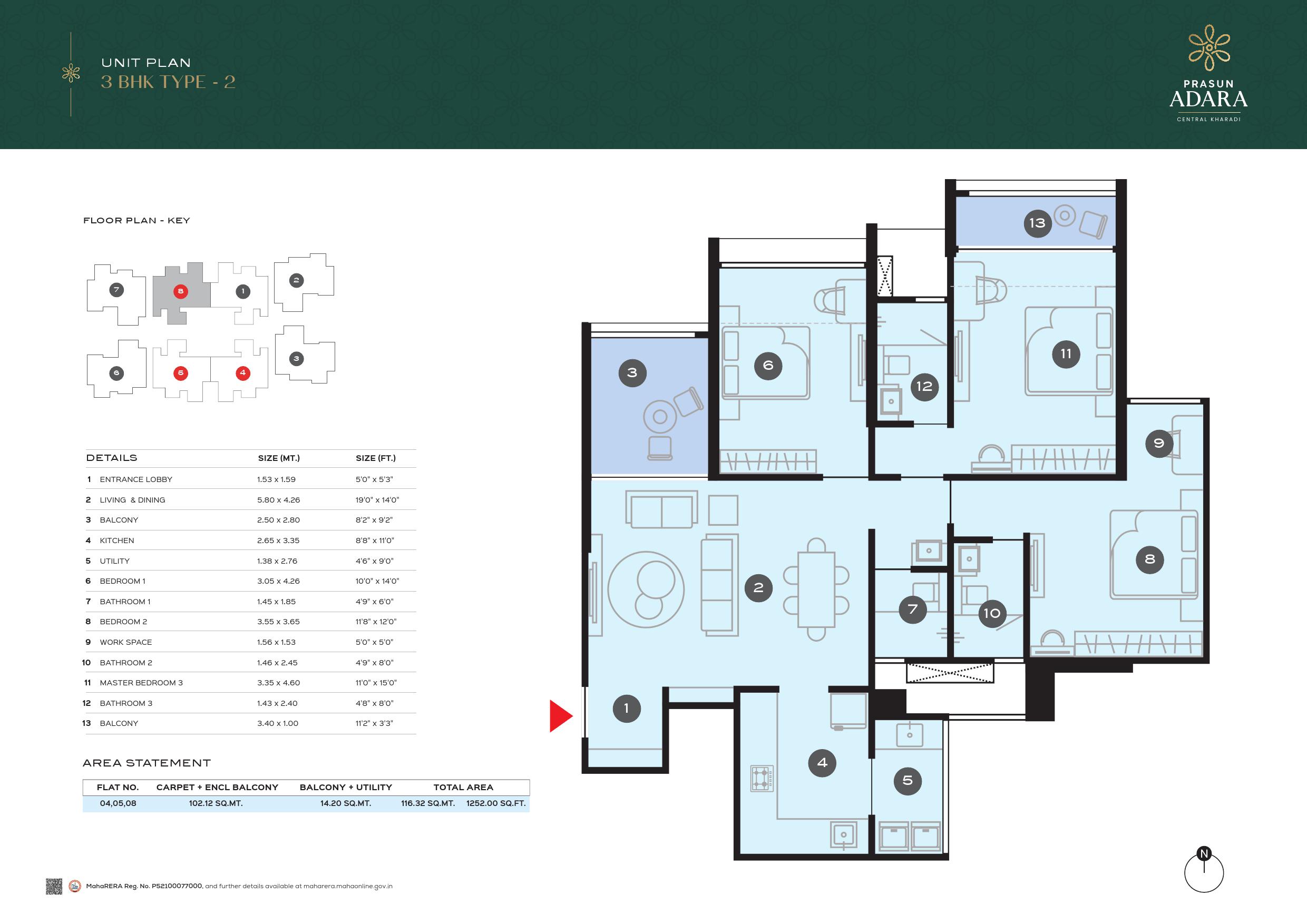 3BHK 1252sqft