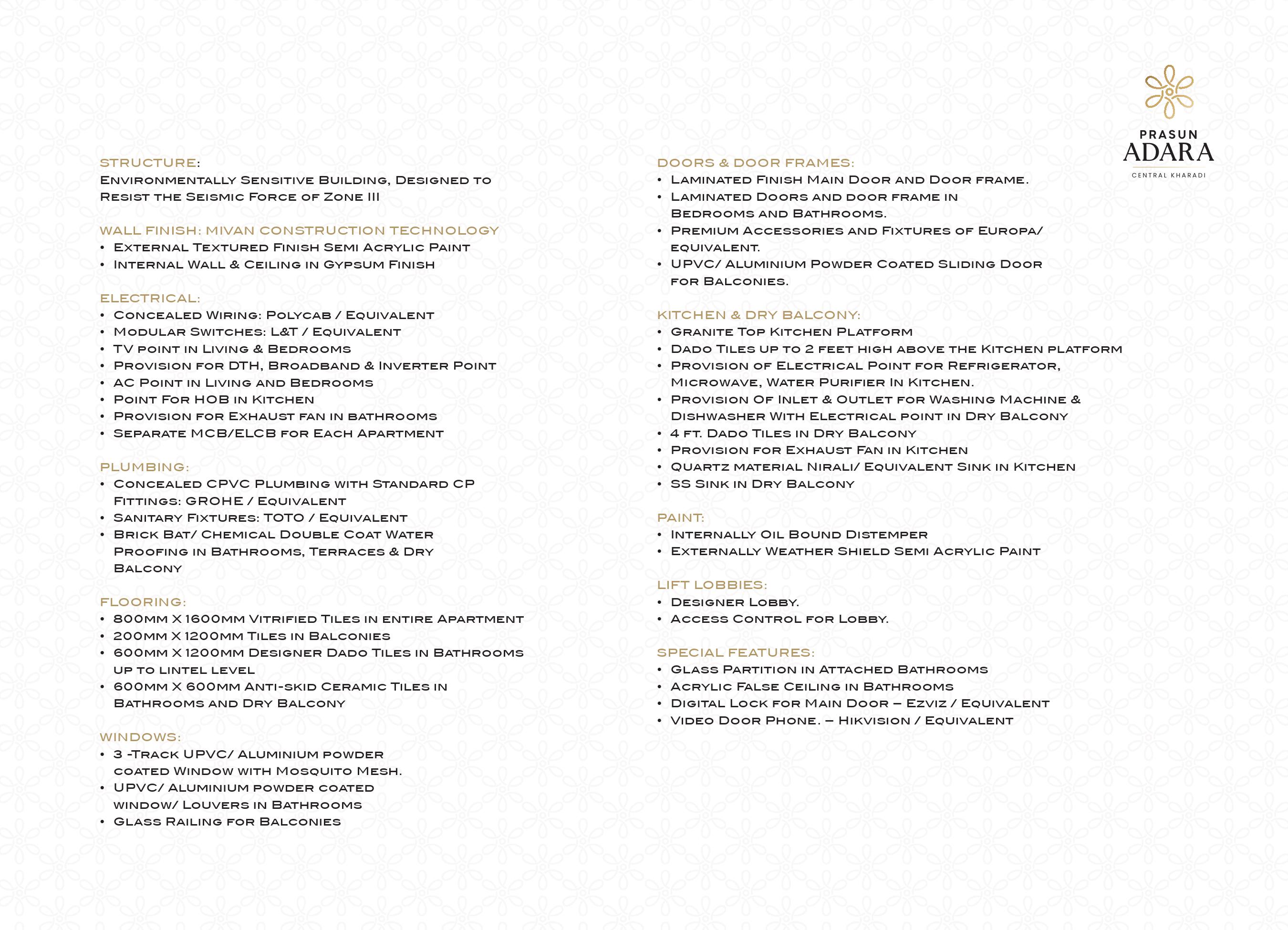 PRASUN ADARA SPECIFICATION